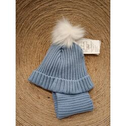 172 Cuello gorro pompón azul empolvado Moya. ROPA PARA BEBES ,PREMAMA Y COLEGIAL - DE 0 5 AÑOS INVIERNO GORROS BUFANDAS GUANTES