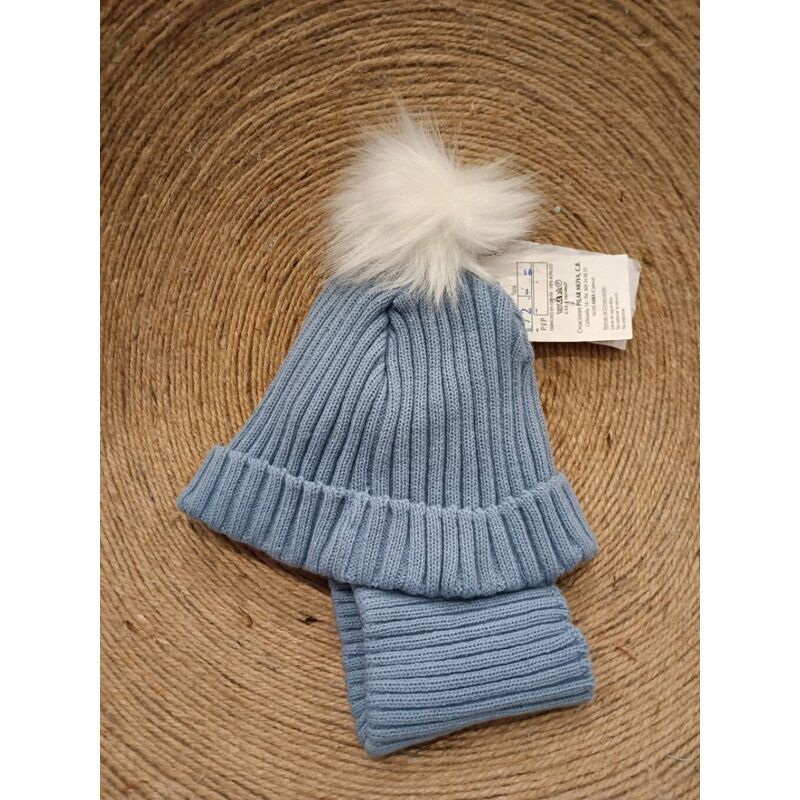172 Cuello gorro pompón azul empolvado Moya. ROPA PARA BEBES ,PREMAMA Y COLEGIAL - DE 0 5 AÑOS INVIERNO GORROS BUFANDAS GUANTES
