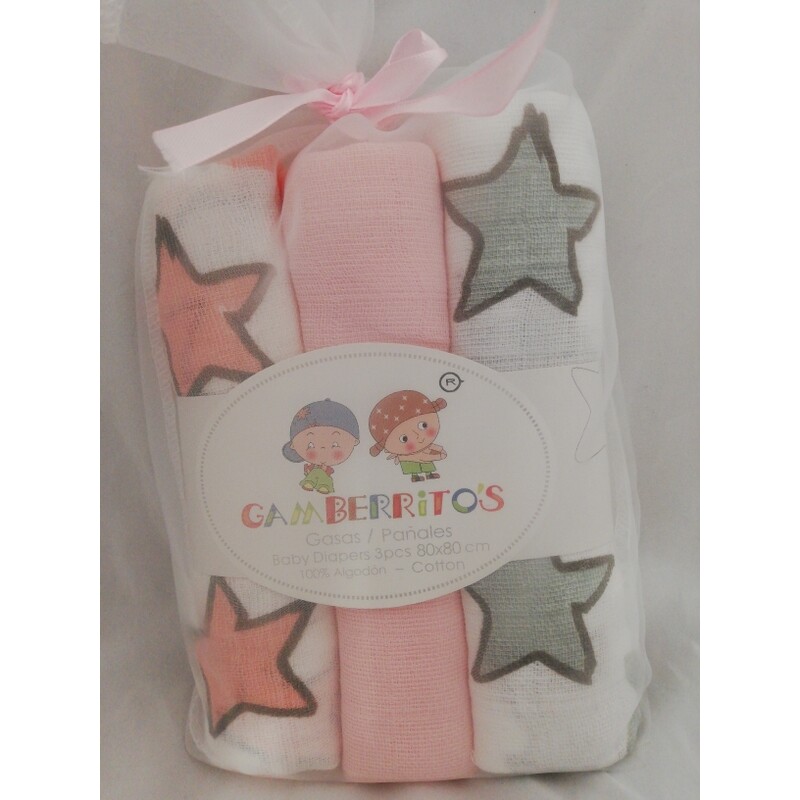 PACK DE TRES MUSELINAS 80*80 9274 GAMBERRINOS. COCHECITOS-CARRICOCHES PARA BEBE SACOS Y TEXTILES MUSELINAS GASAS . Color Rosa. 