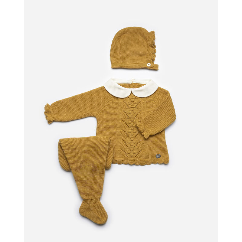 J4054 CONJUNTO 3.P POLAINA LIN TACHON BODOQUES ORO JULIANA. ROPA PARA BEBES - DE 0 5 AÑOS INVIERNO . TALLAS 1M. 