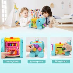 CUBO ELEFANTE TB120384 ACTIVIDADES 5 EN 1 TOCTOYS. JUGUETES PARA BEBE . Color Azul. 
