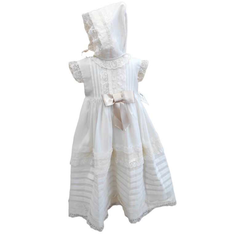 FALDÓN  MM-747 LARGO CON PUNTILLA DOREZ. ROPA PARA BEBES - BAUTIZO . TALLAS 0 Meses . 