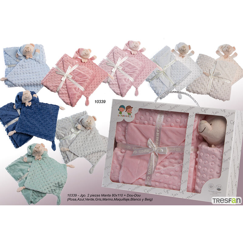 Set Manta + Dou Dou Puntitos 10339 GAMBERRITOS. COCHECITOS-CARRICOCHES PARA BEBE SACOS Y TEXTILES CHALES MANTAS . Color Azul. 