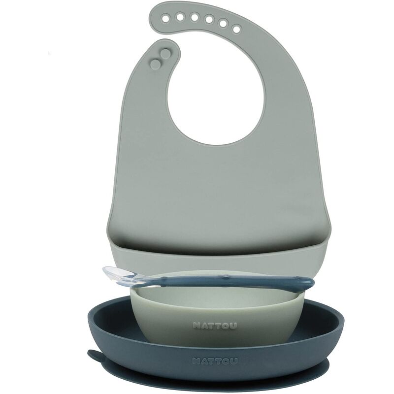 NA876803 SILICON DINNER SET 3PCS+BABERO GREEN NATTOU. PUERICULTURA Y COMPLEMENTOS PARA BEBES - COMIDA VAJILLAS CUBIERTOS . Colo