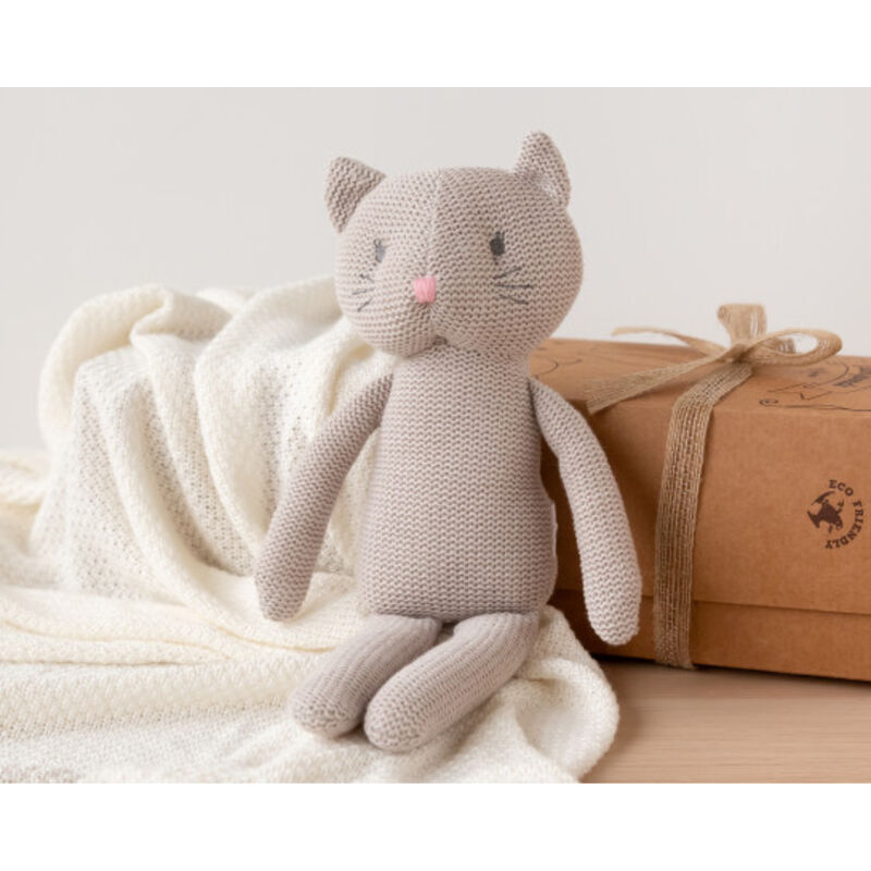 3106 GATO 30 CM ALGODÓN KIOKIDS. JUGUETES PARA BEBE - PELUCHES Y MUÑECOS . Color Blanco. 