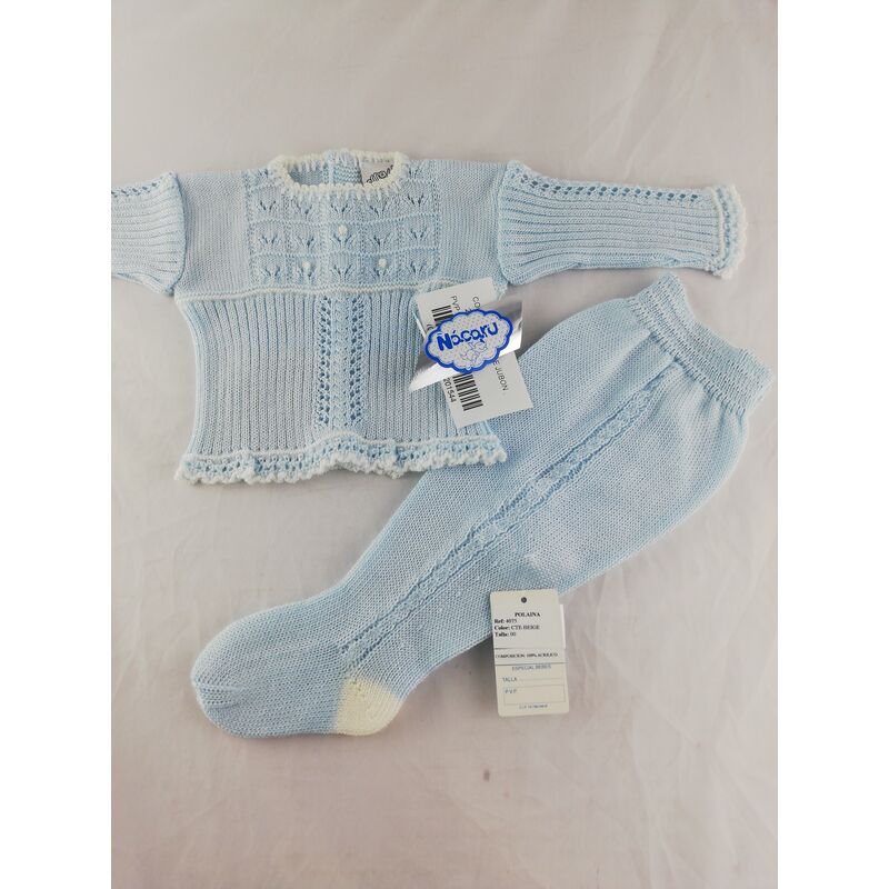 CONJUNTO 4074 DE JUBON ,POLAINA  AMAKA. ROPA PARA BEBES - DE 0 5 AÑOS INFANTIL VERANO Conjuntos Punto . Color Azul. TALLAS 0 Me