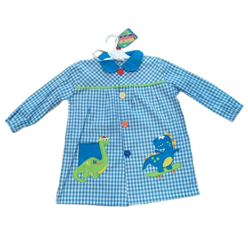92 MANDILON DINOSAURIO AZUL GARVEL. ROPA PARA BEBES ,PREMAMA Y COLEGIAL - COLEGIO ,MANDILONES, MOCHILAS CON BOTONES . TALLAS 4