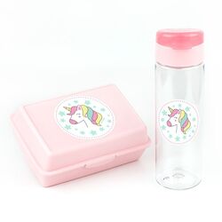 Pack Botella 600ml + Cajita Porta Alimentos. ROPA PARA BEBES - COLEGIO ,MANDILONES, MOCHILAS ACCESORIOS . Color Rosa. 