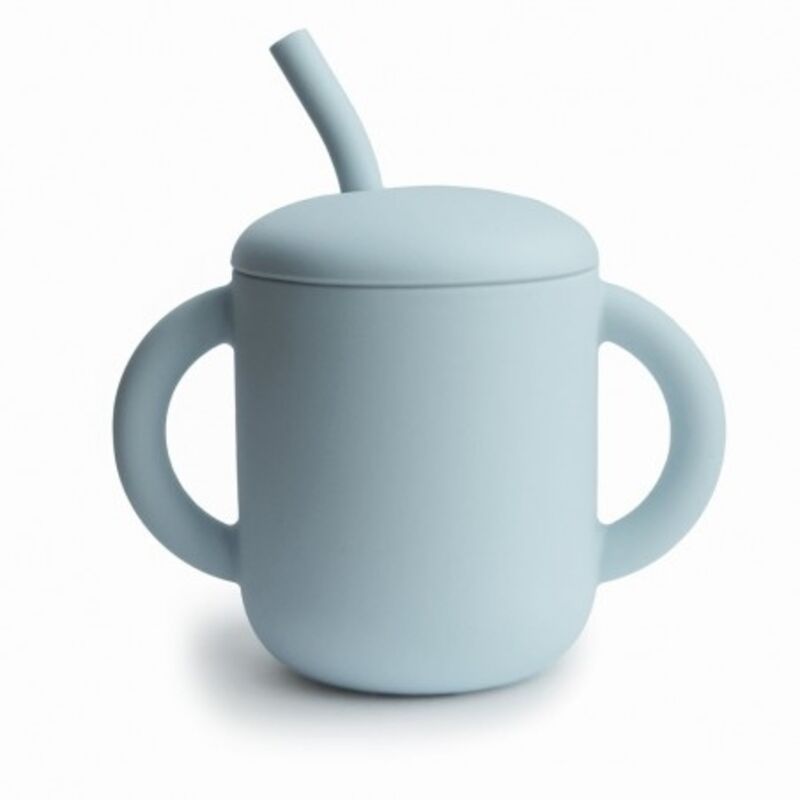 48129 Taza didáctica + pajita silicona solid poder blue  Mushie. PUERICULTURA Y COMPLEMENTOS PARA BEBES . Color 0. 