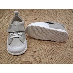 Y1408 ZAPATO PIEL CABRA NATUR GRIS PIEL CAMINITO. ZAPATOS PARA BEBE - CALZADO NIÑO Playeros NIÑA OUTLET . CALZADO 20. 