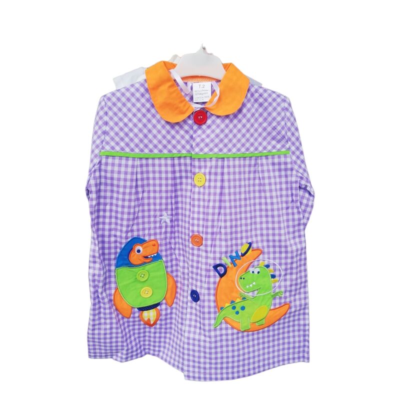 MANDILON MOD 12 DINO LILA  GARVEL. ROPA PARA BEBES ,PREMAMA Y COLEGIAL - COLEGIO ,MANDILONES, MOCHILAS CON BOTONES . TALLAS 2