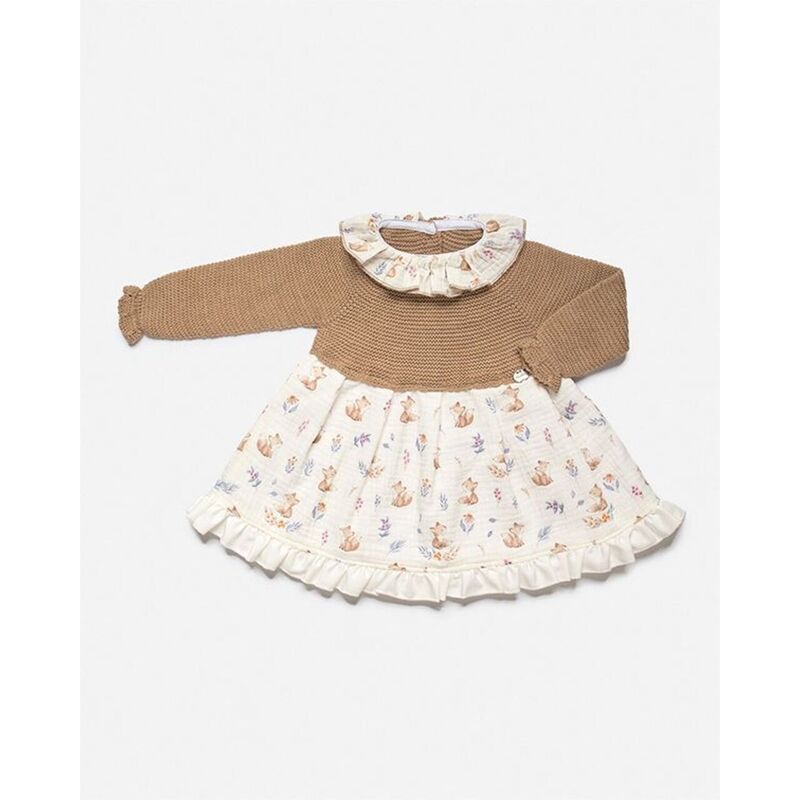 J8162 VESTIDO CUERPO PUNTO TELA ZORRITOS JULIANA. ROPA PARA BEBES ,PREMAMA Y COLEGIAL - DE 0 5 AÑOS INVIERNO NIÑA Vestidos .