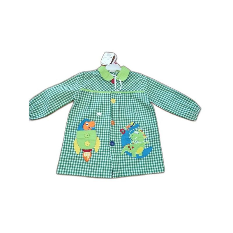 12 MANDILON DINO CON BOTONES VERDE GARVEL. ROPA PARA BEBES ,PREMAMA Y COLEGIAL - COLEGIO ,MANDILONES, MOCHILAS CON BOTONES .