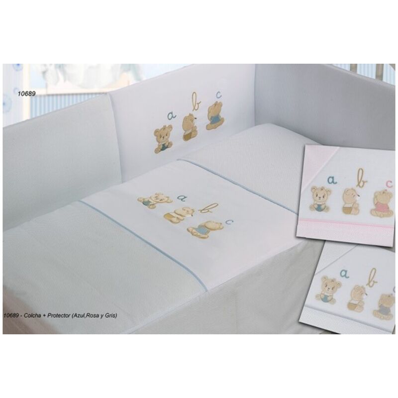 Conjunto Edredón + Chichonera Gris GAMBERRITOS 10689 Ositos ABC. MOBILIARIO Y DECORACION PARA BEBE - CUNAS ROPA MINICUNA