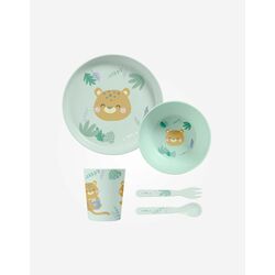 VAJILLA DE 5 PZ JUNGLE CHEETAHS SARO. PUERICULTURA Y COMPLEMENTOS PARA BEBES - COMIDA VAJILLAS CUBIERTOS . Color Verde. 