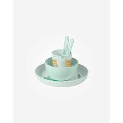 VAJILLA DE 5 PZ JUNGLE CHEETAHS SARO. PUERICULTURA Y COMPLEMENTOS PARA BEBES - COMIDA VAJILLAS CUBIERTOS . Color Verde. 