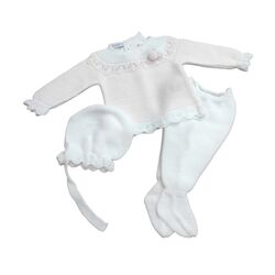 24551 CONJUNTO DE 3.P RAYADO CON POMPONES JULIANA. ROPA PARA BEBES ,PREMAMA Y COLEGIAL - DE 0 5 AÑOS INVIERNO Conjuntos Punto .
