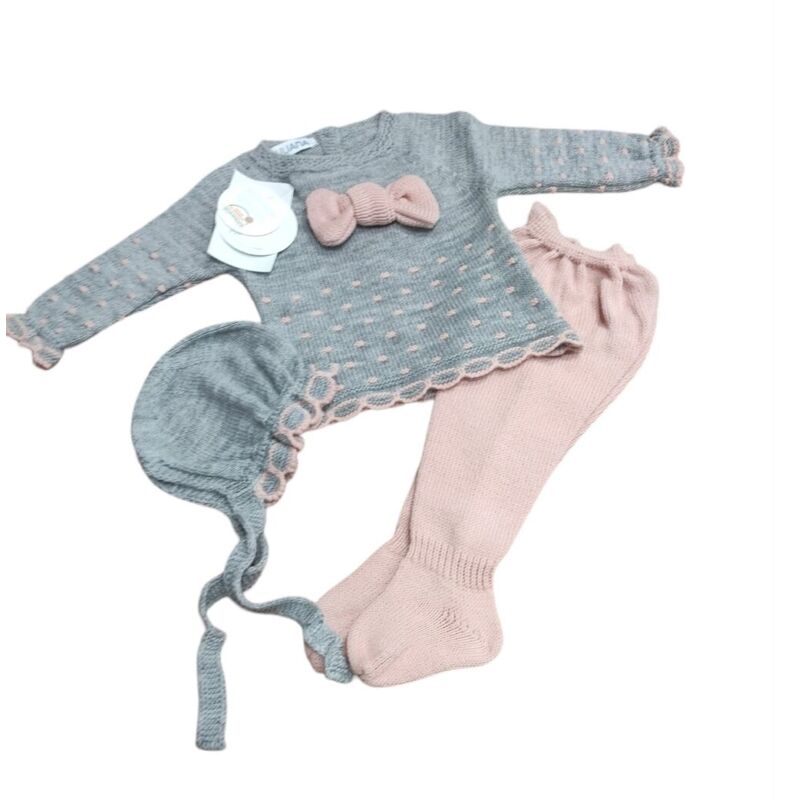 24564 CONJUNTO 3.P MOTAS COMBINADAS JULIANA. ROPA PARA BEBES ,PREMAMA Y COLEGIAL - DE 0 5 AÑOS INVIERNO Conjuntos Punto . TALLAS