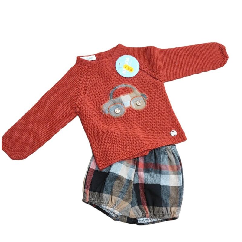 24577 CONJUNTO JERSEY COCHE CON BRAGA DE  CUADROS BORDADOS JULIANA. ROPA PARA BEBES ,PREMAMA Y COLEGIAL - DE 0 5 AÑOS INVIERNO