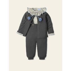 9444 Traje 3P, Pichi tirantes + Blusita + Chaqueta pompones " MAC ILUSION. ROPA PARA BEBES ,PREMAMA Y COLEGIAL - DE 0 5 AÑOS