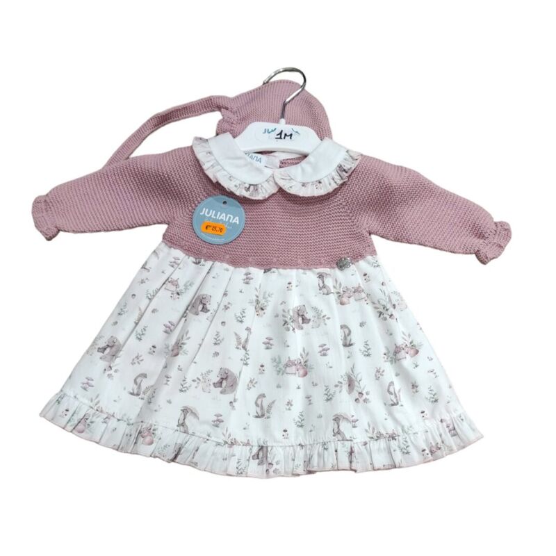 24634 VESTIDO CUERPO PUNTO ANIMALITOS GORRO JULIANA. ROPA PARA BEBES ,PREMAMA Y COLEGIAL - DE 0 5 AÑOS INVIERNO Vestidos NIÑA .