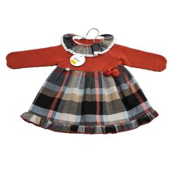 24641 VESTIDO CUERPO PUNTO CUADROS VOL.PUNTILLA JULIANA. ROPA PARA BEBES ,PREMAMA Y COLEGIAL - DE 0 5 AÑOS INVIERNO NIÑA