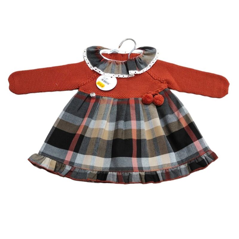 24641 VESTIDO CUERPO PUNTO CUADROS VOL.PUNTILLA JULIANA. ROPA PARA BEBES ,PREMAMA Y COLEGIAL - DE 0 5 AÑOS INVIERNO NIÑA
