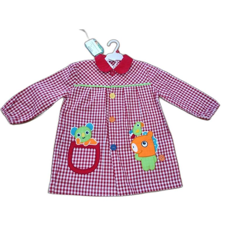 11 MANDILON ZOO ROJO GARVEL. ROPA PARA BEBES ,PREMAMA Y COLEGIAL - COLEGIO ,MANDILONES, MOCHILAS CON BOTONES . TALLAS 12 meses. 