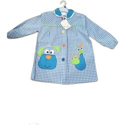 21 MANDILON BOTONES AZUL CON ESTAMPADO PERRO GARVEL. ROPA PARA BEBES ,PREMAMA Y COLEGIAL - COLEGIO ,MANDILONES, MOCHILAS CON