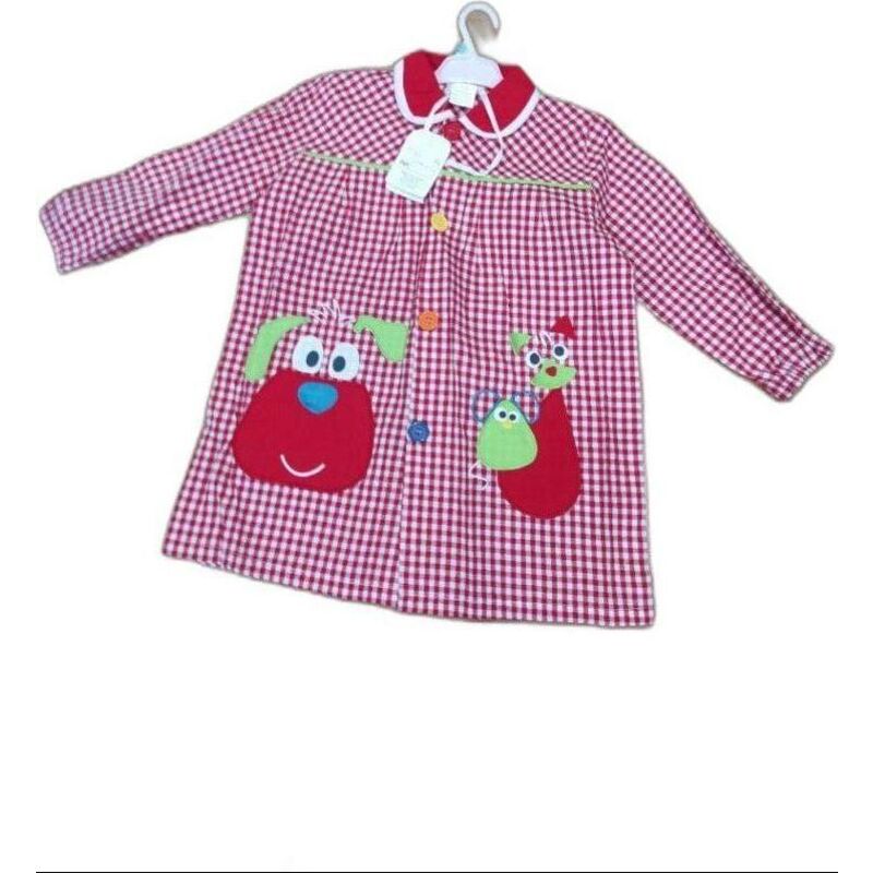 21 MANDILÓN BOTONES ROJO CON ESTAMPADO PERRO GARVEL. ROPA PARA BEBES ,PREMAMA Y COLEGIAL - COLEGIO ,MANDILONES, MOCHILAS CON