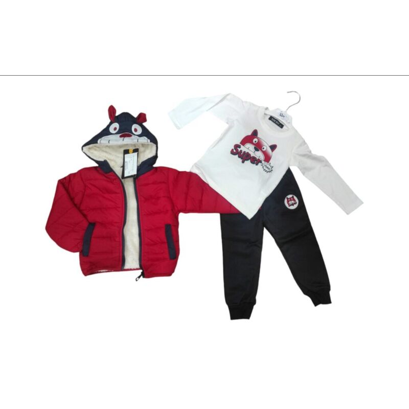 338 Conjunto 3P niño rojo  Garvel. ROPA PARA BEBES ,PREMAMA Y COLEGIAL - DE 0 5 AÑOS INVIERNO NIÑO Conjuntos NIÑA . TALLAS 12