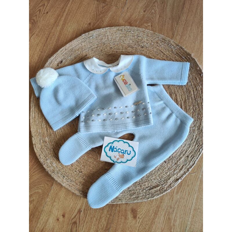 C5025 CONJUNTO DE PUNTO JERSEY ,POLAINA Y GORRO CON POM POM CUCADAS. ROPA PARA BEBES ,PREMAMA Y COLEGIAL - DE 0 5 AÑOS INVIERNO