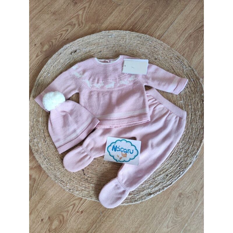 C7003  CONJUNTO DE PUNTO JERSEY CONEJOS  ,POLAINA Y GORRO CON POM POM CUCADAS. ROPA PARA BEBES ,PREMAMA Y COLEGIAL - DE 0 5 AÑOS