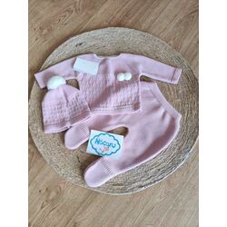 C7006 CONJUNTO DE PUNTO JERSEY  ,POLAINA Y GORRO CON POM POM CUCADAS. ROPA PARA BEBES ,PREMAMA Y COLEGIAL - DE 0 5 AÑOS INVIERNO
