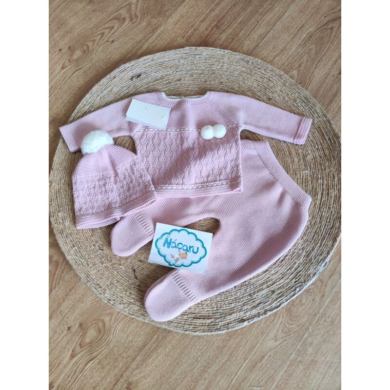 C7006 CONJUNTO DE PUNTO JERSEY  ,POLAINA Y GORRO CON POM POM CUCADAS. ROPA PARA BEBES ,PREMAMA Y COLEGIAL - DE 0 5 AÑOS INVIERNO