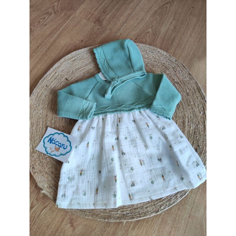 25102 VESTIDO DE PUNTO CON TELA DE PLUMETI ESTAMPADA GLORY. ROPA PARA BEBES ,PREMAMA Y COLEGIAL - DE 0 5 AÑOS INVIERNO NIÑA