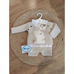 25150 Conjunto de Lana Jersey con Oso azul , Camisa y Pantalón Corto de Punto Glory. ROPA PARA BEBES ,PREMAMA Y COLEGIAL - DE 0