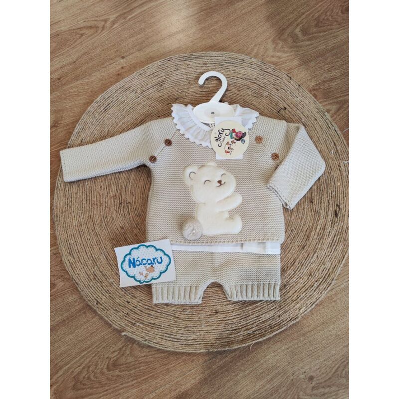 25150 Conjunto de Lana Jersey con Oso azul , Camisa y Pantalón Corto de Punto Glory. ROPA PARA BEBES ,PREMAMA Y COLEGIAL - DE 0