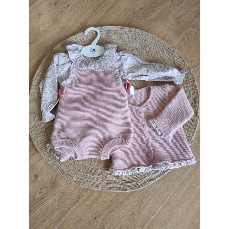 024VE-381 CONJUNTO DE PUNTO CON TELA TRES PIEZAS SARDÓN. ROPA PARA BEBES ,PREMAMA Y COLEGIAL - DE 0 5 AÑOS INVIERNO NIÑA
