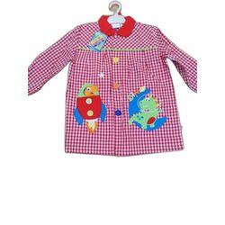 12 MANDILON DINO ROJO GARVEL. ROPA PARA BEBES ,PREMAMA Y COLEGIAL - COLEGIO ,MANDILONES, MOCHILAS CON BOTONES . TALLAS 12 meses.