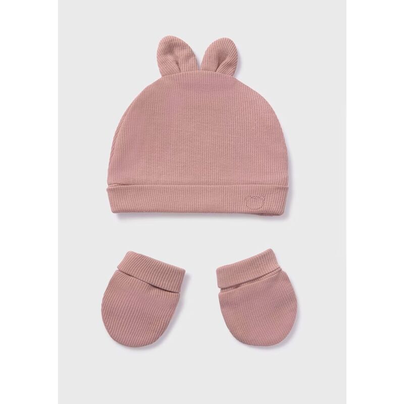 19340 Conj. gorro y manoplas mayoral. ROPA PARA BEBES ,PREMAMA Y COLEGIAL - DE 0 5 AÑOS COMPLEMENTOS . Color ROSA EMPOLVADO .