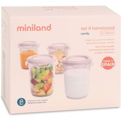 89541 Set de 4 herméticos de 250ml hermisized blush Miniland. PUERICULTURA Y COMPLEMENTOS PARA BEBES - COMIDA TERMOS RECIPIENTES
