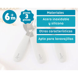 416 CUBIERTOS ACERO INOXIDABLE/SILICONA KIOKIDS. PUERICULTURA Y COMPLEMENTOS PARA BEBES - COMIDA VAJILLAS CUBIERTOS . Color GRIS