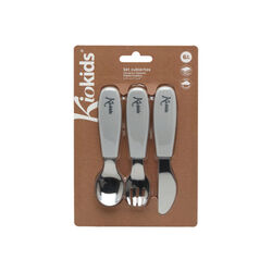 416 CUBIERTOS ACERO INOXIDABLE/SILICONA KIOKIDS. PUERICULTURA Y COMPLEMENTOS PARA BEBES - COMIDA VAJILLAS CUBIERTOS . Color GRIS