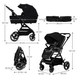 Coche duo Carrito bebé 2en1 YOXI kinderckraft. COCHECITOS-CARRICOCHES PARA BEBE DE DOS PIEZAS . Color Negro. 