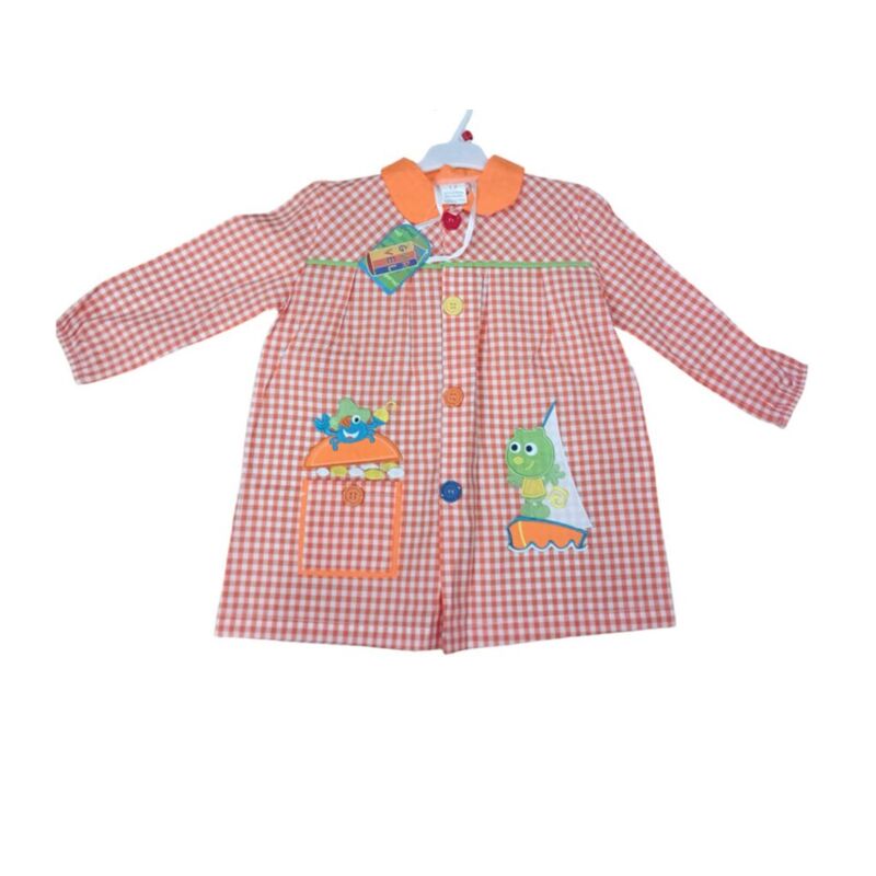 22 MANDILON NARANJA RANA GARVEL. ROPA PARA BEBES ,PREMAMA Y COLEGIAL - COLEGIO ,MANDILONES, MOCHILAS CON BOTONES . TALLAS 2