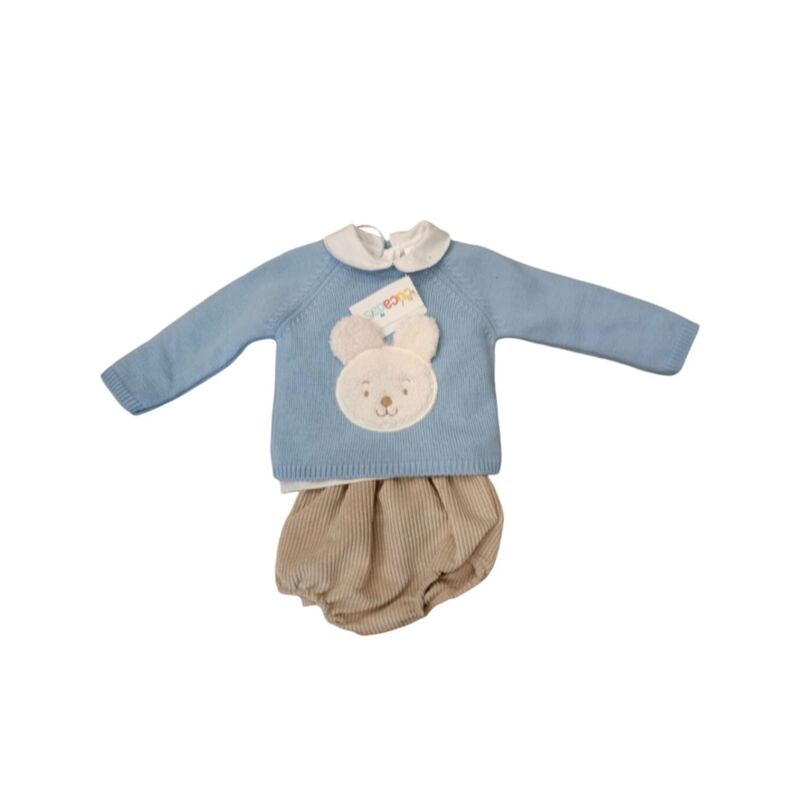C71110 CONJUNTO DE TRES PIEZAS AZUL  CON CONEJO MIS CUCADAS. ROPA PARA BEBES ,PREMAMA Y COLEGIAL - DE 0 5 AÑOS INVIERNO NIÑA