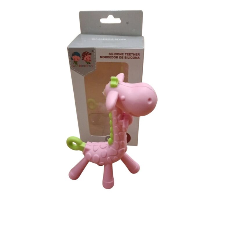 10943 Mordedor de silicona 9x13 gamberritos. JUGUETES PARA BEBE - PRIMEROS SONAJEROS . Color Rosa. 