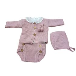 25122 CONJUNTO DE PUNTO ROSA GLORY. ROPA PARA BEBES ,PREMAMA Y COLEGIAL - DE 0 5 AÑOS INVIERNO NIÑA Conjuntos . TALLAS 12 meses.