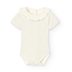 1118 BODY CON VOLANTE MANGA CORTA BABIDU. ROPA PARA BEBES ,PREMAMA Y COLEGIAL - DE 0 5 AÑOS INTERIOR Bodys . Color Beige. TALLAS